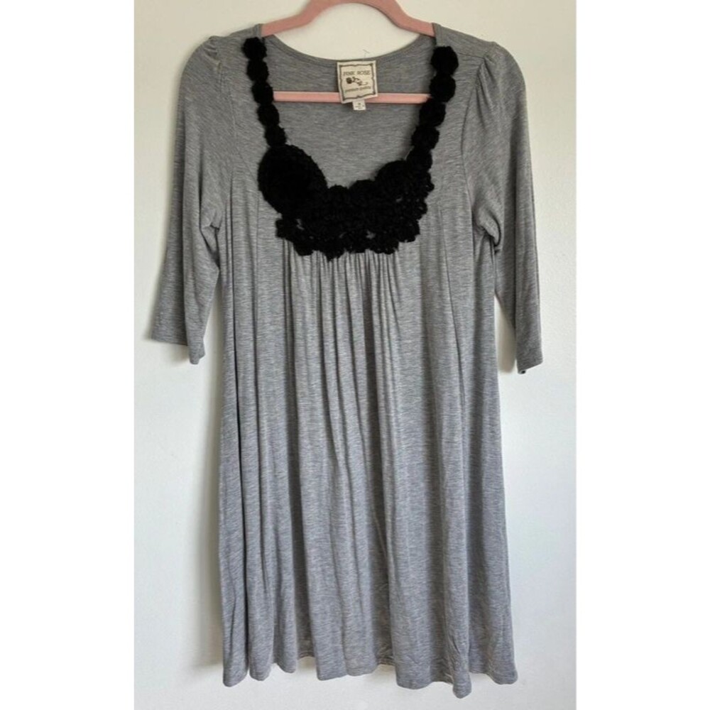 Pink Rose Gray Black Rosette Dress Size M Romantic Y2K